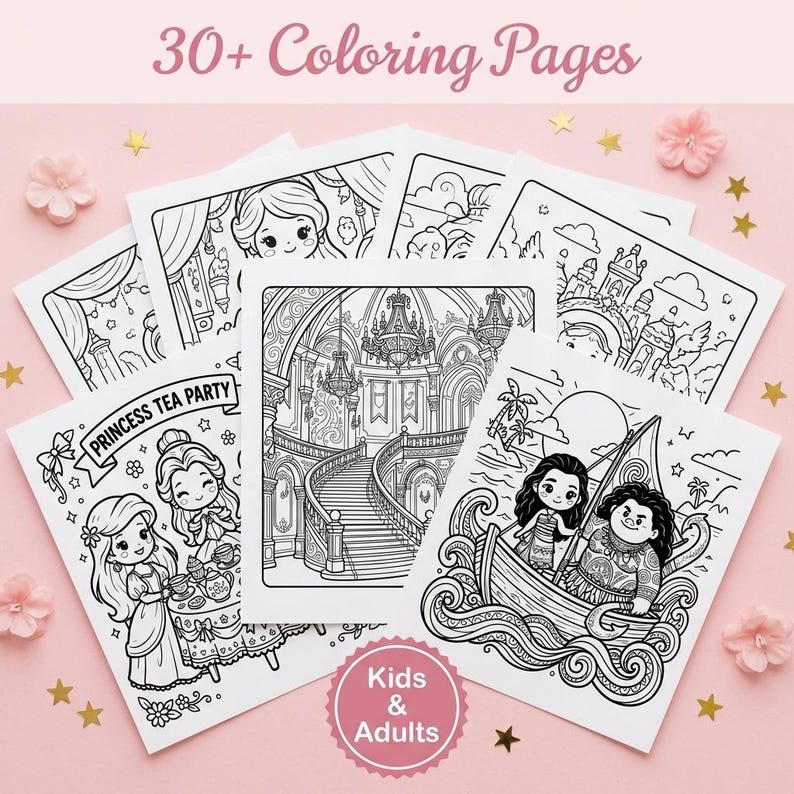 Disney Princesses Kawaii Coloring Book | 30+ Magical Cozy Scenes | Kids & Adult Coloring Pages | Princess Gift | Birthday Present image 6