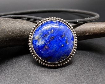 Handmade Lapis Lazuli Necklace, Sterling Silver Pendant, Blue and Gold Gemstone Jewelry