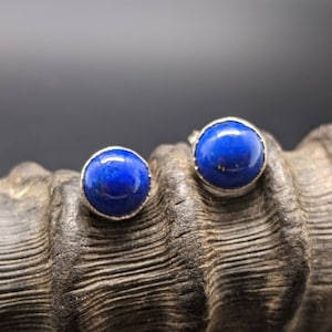 Lapis Stud Earrings Sterling Silver, Lapis Lazuli Earrings Sterling Silver, Dark Blue Gemstone, Post Earrings for Women, Lapis Earrings Stud