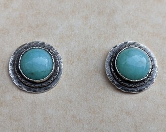 Handmade Amazonite Stud Earrings, Sterling Silver Post Earrings, Teal Gemstone Studs, Everyday Jewelry