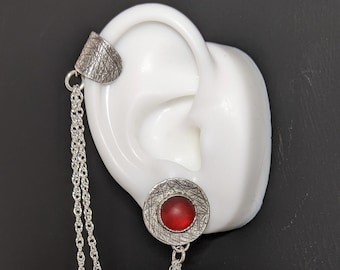 Handmade Bajoran Ear Cuff Earring, Star Trek Inspired Cosplay Jewelry, Sterling Silver Chain Ear Cuff