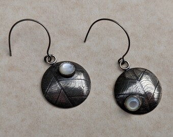 Handmade Mother of Pearl Dangle Earrings, Sterling Silver Pearlescent Jewelry, Iridescent Nacre Earrings