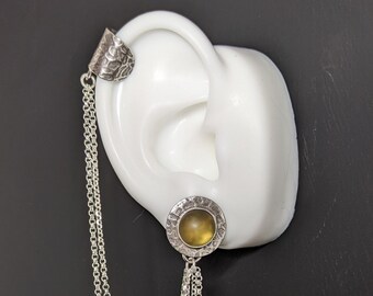 Handmade Bajoran Ear Cuff Earring, Star Trek Cosplay Jewelry, Sterling Silver Chain Ear Cuff