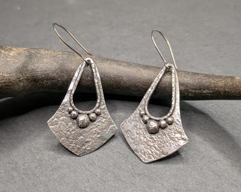 Handmade Axe Shaped Dangle Earrings, Sterling Silver Boho Earrings, Artisan Jewelry