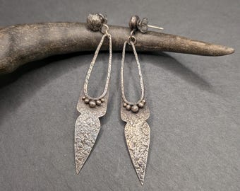 Handmade Arrow Dangle Earrings, Sterling Silver Boho Earrings, Rustic Artisan Jewelry