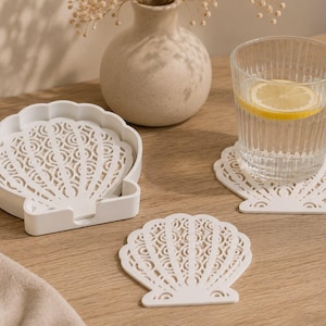 Muschel Untersetzer Set mit Box, 6er Set, Farben frei wählbar, moderne Getränkeuntersetzer, Tischschutz, Küstendeko, Geschenkidee