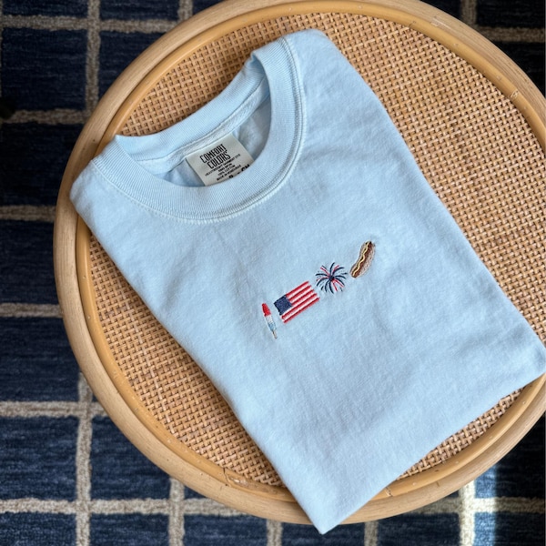 Camiseta patriótica bordada para adultos, de algodón jersey unisex, tallas S - XL