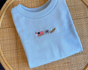 Patriotic Embroidered Infant/Toddler T-Shirt, Gender Neutral Cotton Jersey Tee, Sizes 6M - 3T