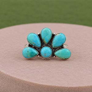 Kingman Turquoise Sterling Silver Statement Ring, Boho Southwestern Native Style