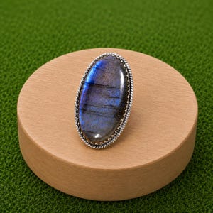Sterling Silver Blue Flash Labradorite Statement Ring, Boho Gemstone Jewelry