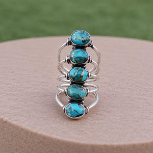 Sterling Silver Multi Stone Turquoise Statement Ring, Boho Western Native Inspired Jewelry