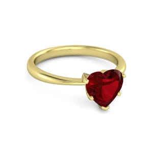 Heart Shape Ruby Ring,  Gold Solitaire Ring, Red Gemstone Promise Ring, Minimalist Heart Engagement Ring, July Birthstone Gift for Her