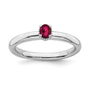 Ruby Solitaire Ring in 925 Sterling Silver | Oval Ruby Engagement Ring | July Birthstone Promise Ring |  Stackable Ring | Gift for Her