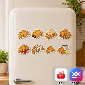 Croissant Cross Stitch Pattern PDF & SAGA, Mini Bakery Pastry Embroidery Chart, Coffee Cafe Kitchen Decor Design