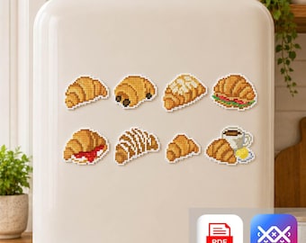 Croissant Cross Stitch Pattern PDF & SAGA, Mini Bakery Pastry Embroidery Chart, Coffee Cafe Kitchen Decor Design