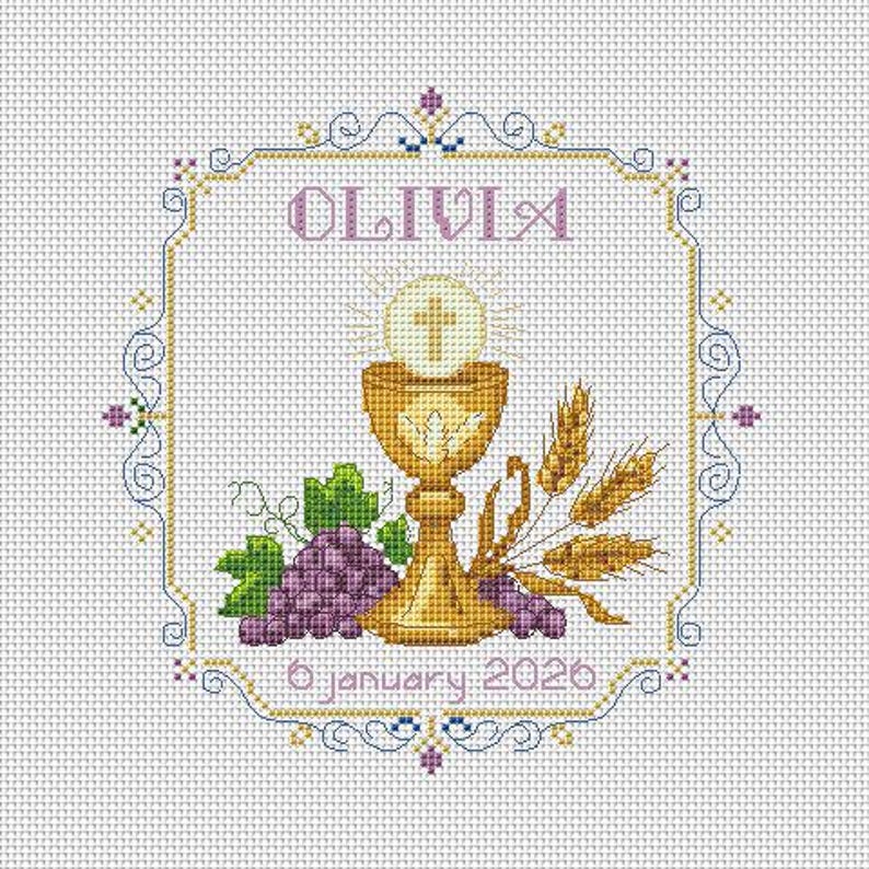 First Holy Communion Cross Stitch Pattern, Chalice Religious Sampler ...
