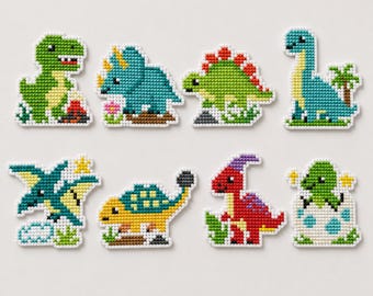 Dinosaur Cross Stitch Pattern PDF & SAGA - Cute Dino Mini Embroidery Chart, Baby Dinosaur Sampler, Kids Nursery Decor