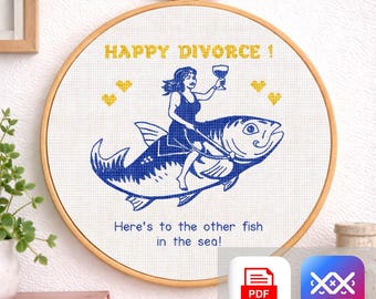 Happy Divorce Cross Stitch Pattern, Funny Breakup Gift, Other Fish in the Sea Design, Empowering Embroidery PDF & SAGA