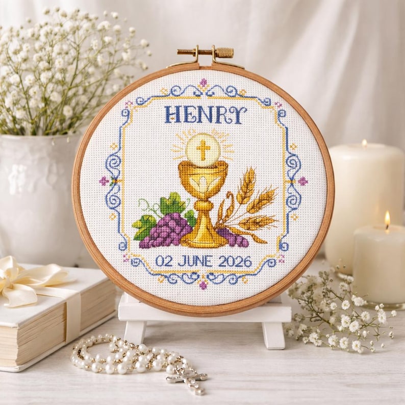 First Holy Communion Cross Stitch Pattern, Chalice Religious Sampler ...