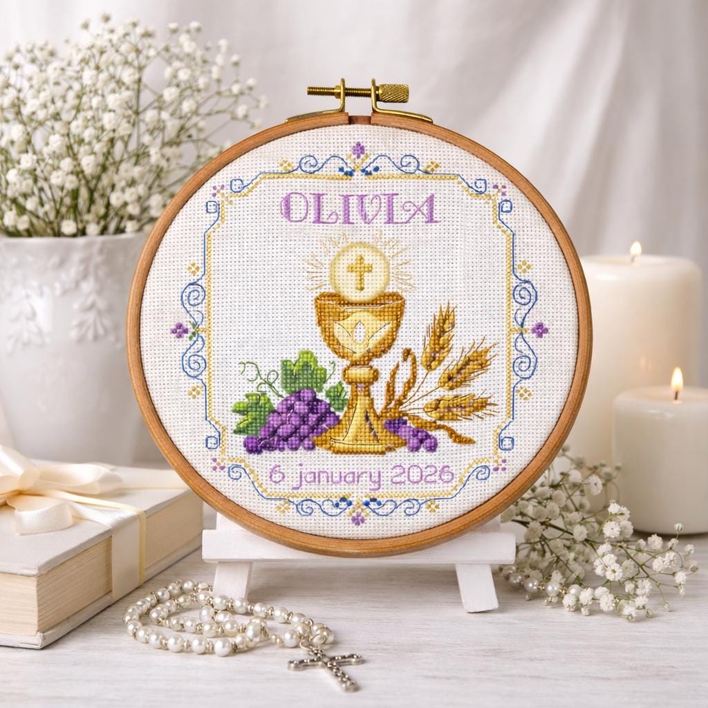 First Holy Communion Cross Stitch Pattern, Chalice Religious Sampler ...