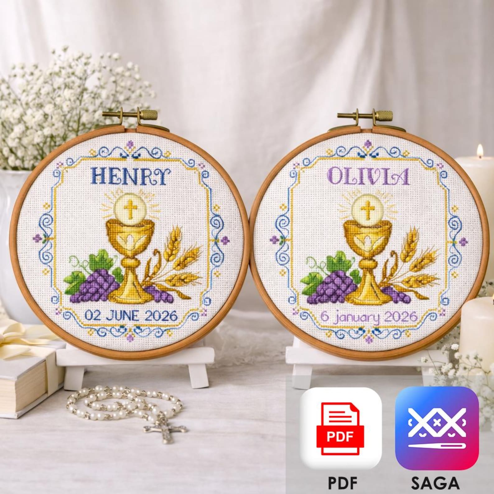 First Holy Communion Cross Stitch Pattern, Chalice Religious Sampler ...