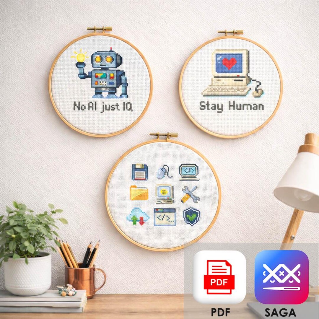 Robot & Computer Cross Stitch Patterns, Tech Icons, Geeky Embroidery ...