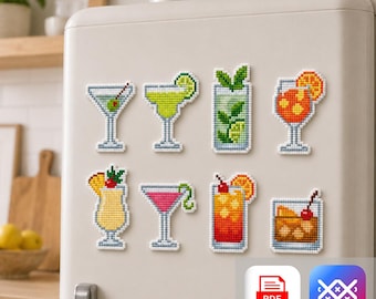 Cocktail Cross Stitch Pattern PDF & SAGA - Mini Drink Embroidery Chart, Margarita Martini Bar Decor Sampler
