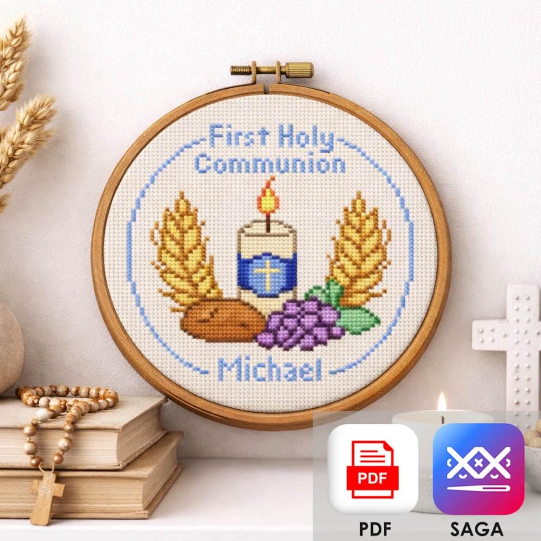 First Holy Communion Cross Stitch Pattern PDF, Personalized Boy Baptism ...