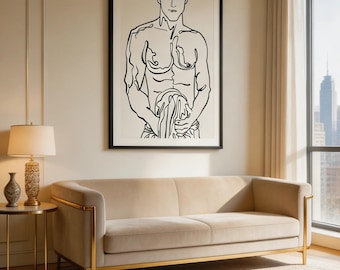 Modern Minimalist Line Art Couple Wall Art, Sexy Abstract Drawing Print