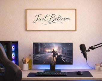 Just Believe Horizontal Print, Minimalist Beige Quote (Digital Download)