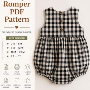 Baby Romper Sewing Pattern PDF | Bubble Baby Jumpsuit Sizes 3M-3T