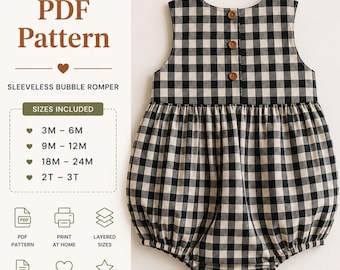 Patron de couture PDF pour une barboteuse bébé | Combinaison bébé à bulles, tailles 3 mois à 3 ans