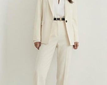Women's Cream White 2-Piece Pant Suit