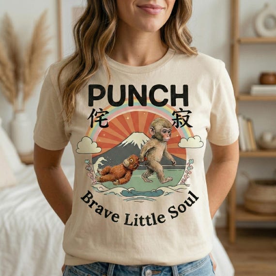 Baby Monkey Punch T-Shirt | Viral Macaque & Plush Orangutan Shirt | Cute Japanese Monkey Tee | Animal Lover Gift | Heartwarming Story Shirt