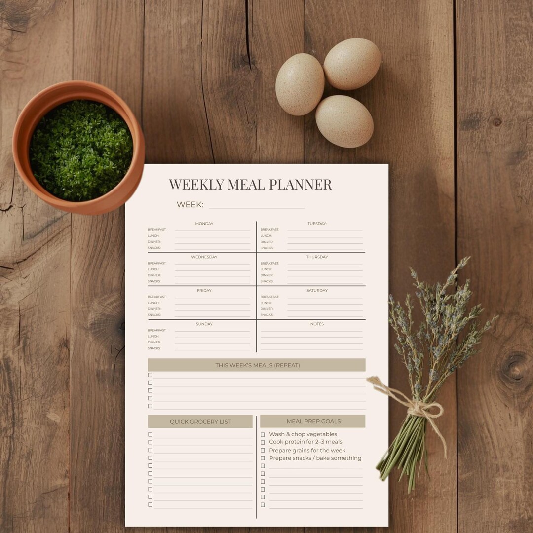 Weekly Meal Planner Printable | Minimalist Organizer With Grocery List ...