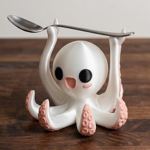 3D Printed Octopus Spoon Rest | Pearl White Kitchen Utensil Holder