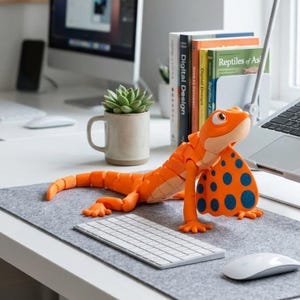 Articulated Sitana Lizard Fidget Toy | Orange Blue Fan-Throated Reptile Desk Playable