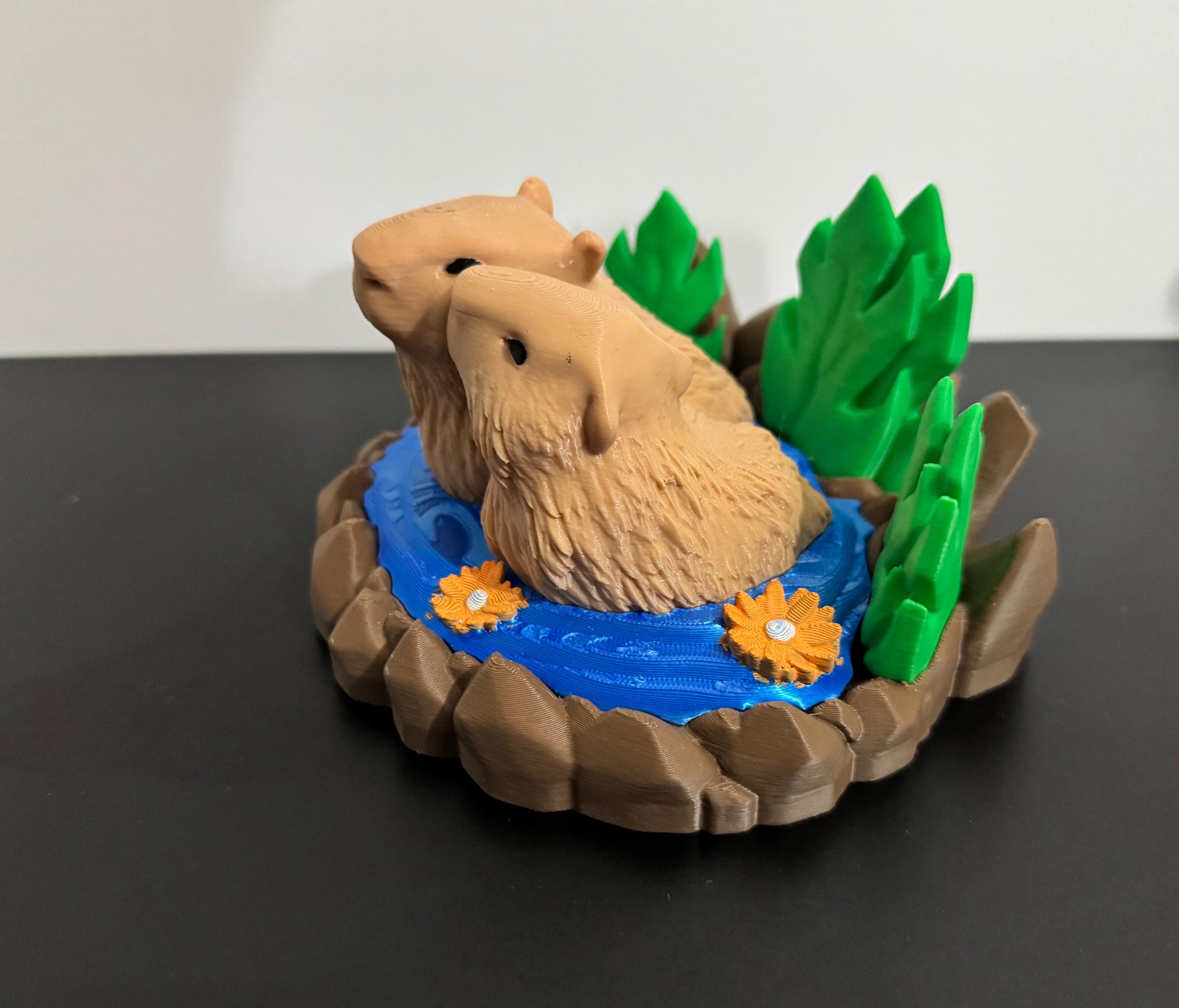 Capybara Pool Diorama – Whimsical Miniature Animal Scene With Flowers ...