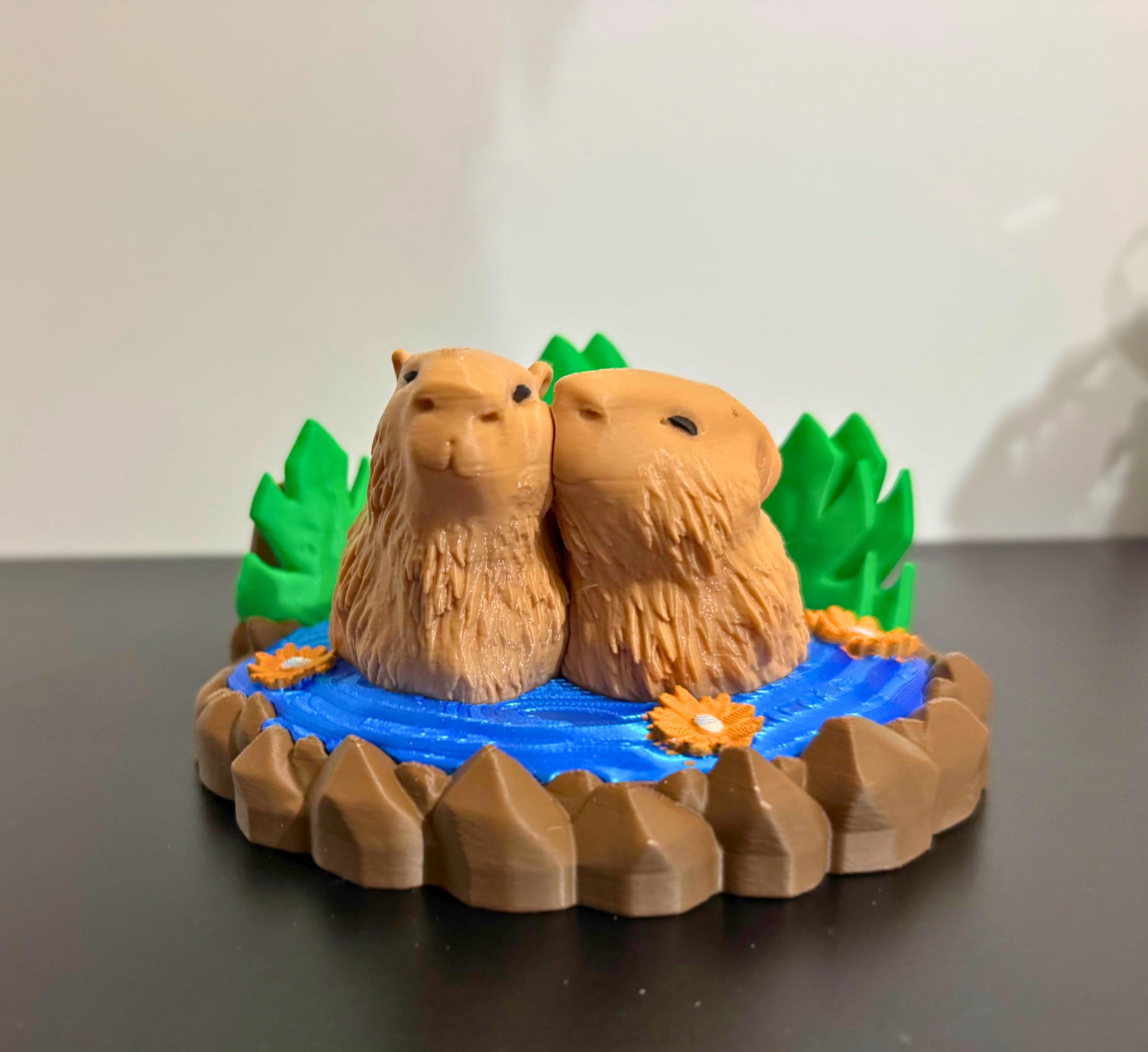 Capybara Pool Diorama – Whimsical Miniature Animal Scene With Flowers ...