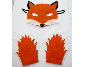 Fox mask and paws costume boys girls Children's kids adult size children's party, World book day gift