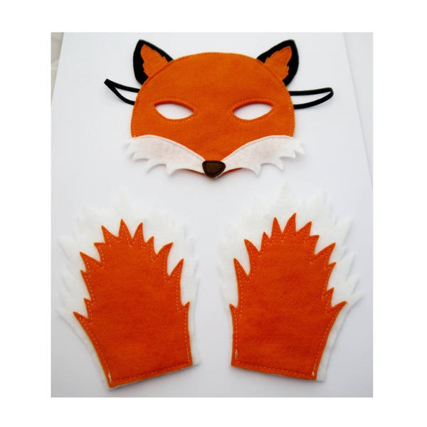 Fox mask and paws costume boys girls Children's kids adult size children's party, World book day gift