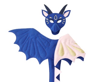 Treasure Dragon costume wings and mask Girl's Book Day Costume Pink / Blue, Halloween dress up, Cosplay, Theatre, gift, costume party