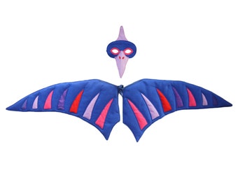 Pterodactyl dinosaur costume mask and wings, Children and adult size cosplay theatre gift