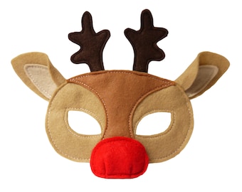 Rudolf Reindeer costume mask , Deer mask,  child and adult sizes, stocking filler gift, Christmas present, nativity costume