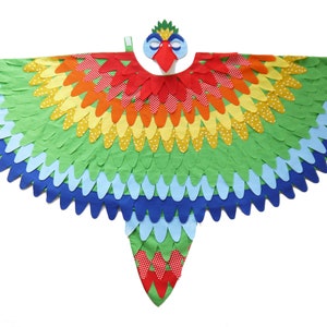 Parrot costume bird wings book day gift child adult sizes boys girls Macaw theatre production dress up play