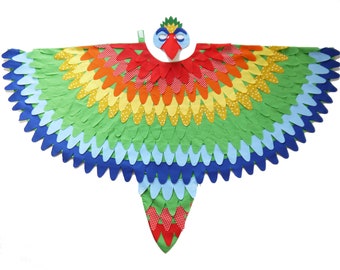 Parrot costume bird wings book day gift child adult sizes boys girls Macaw theatre production dress up play