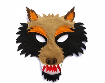 wolf costume mask, book day, children's adults felt boys girls, theatre, cosplay