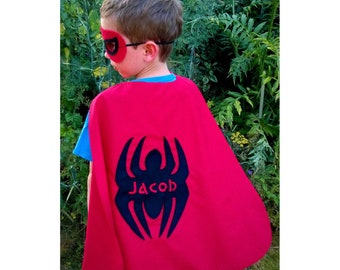 Personalised spider Superhero cape and mask set costume party Children's kids, adult sizes