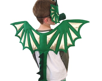 Dragon gift costume wings and mask, Children's and adult size, Halloween, dress up, cosplay, theatre, fancy dress