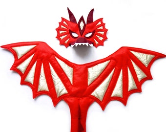 Red Dragon costume wings and mask book day boys girls Wings and tail theatre Child and adult sizes dress up gift